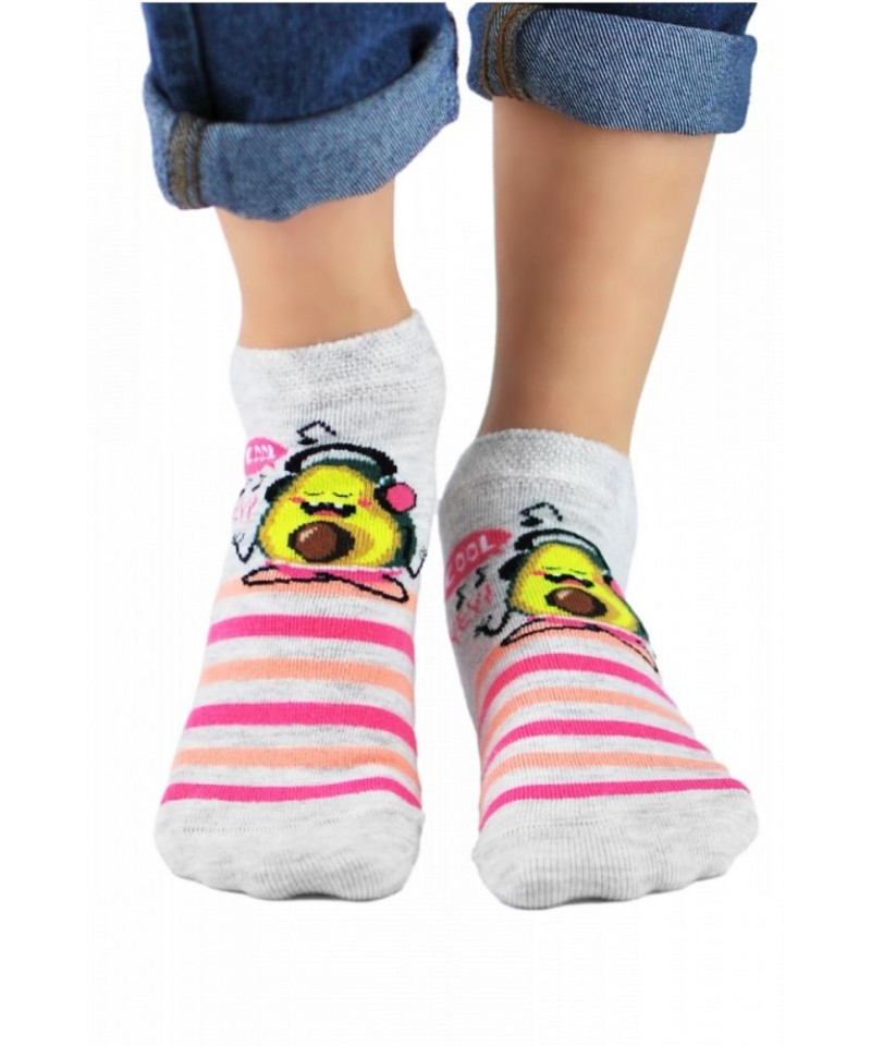 Noviti ST024 Cotton vzor Dětské kotníkové ponožky, 31-34, růžová světlý melanž