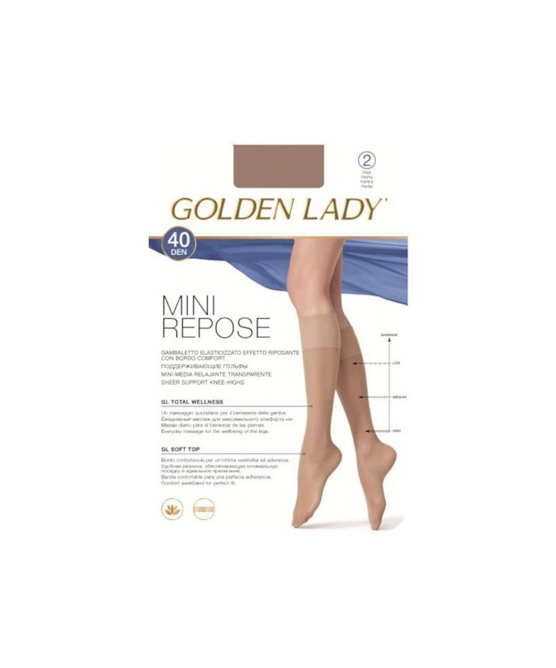 Golden Lady Mini Repose| 40 den A\'2 2-pack podkolenky, 1/2-s/m, nero/černá