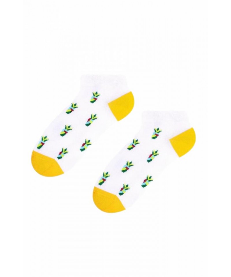 Steven art.042 Dámské kotníkové ponožky, se vzorem, 38-40, bílá-žlutá