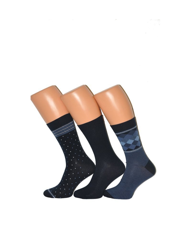 Cornette Premium A40 A\'3 pánské vzorované ponožky, Světle šedá, modrá