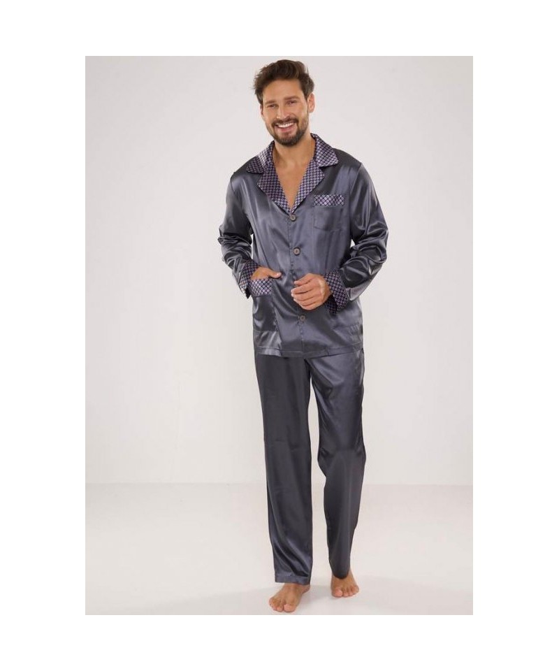 De Lafense 939 Satén Pánské pyžamo, 4XL, šedá