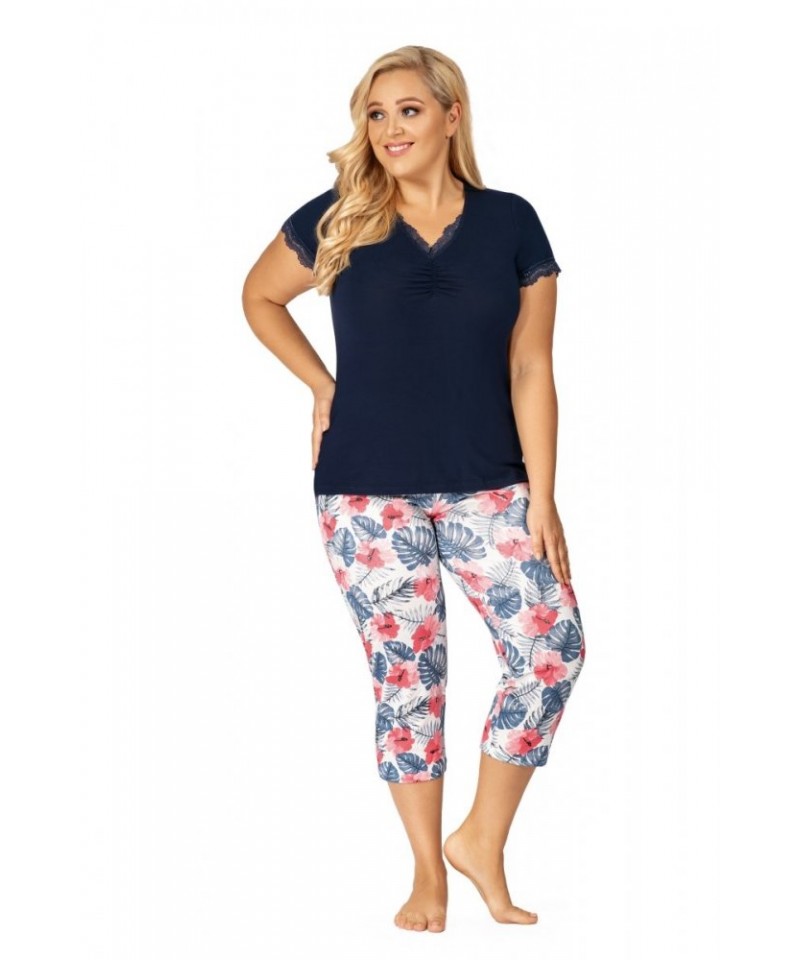 Donna Mila 3/4 Dámské pyžamo Size Plus, 5XL, modrá/vzor