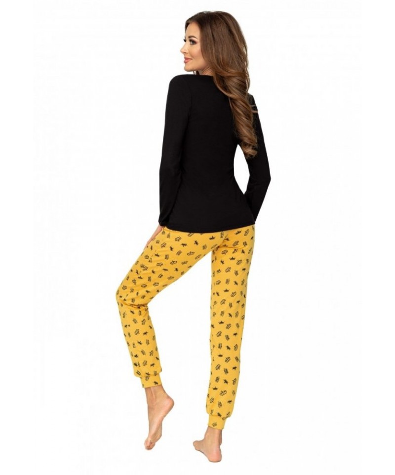 Donna Princessa dlouhý rukáv Dámské pyžamo, XL, černo-žlutá