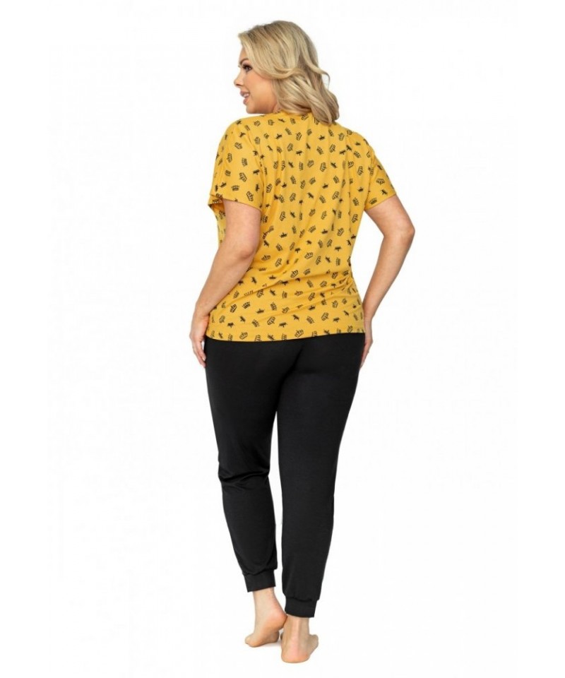 Donna Queen Dámské pyžamo Size Plus, 4XL, žluto-černá