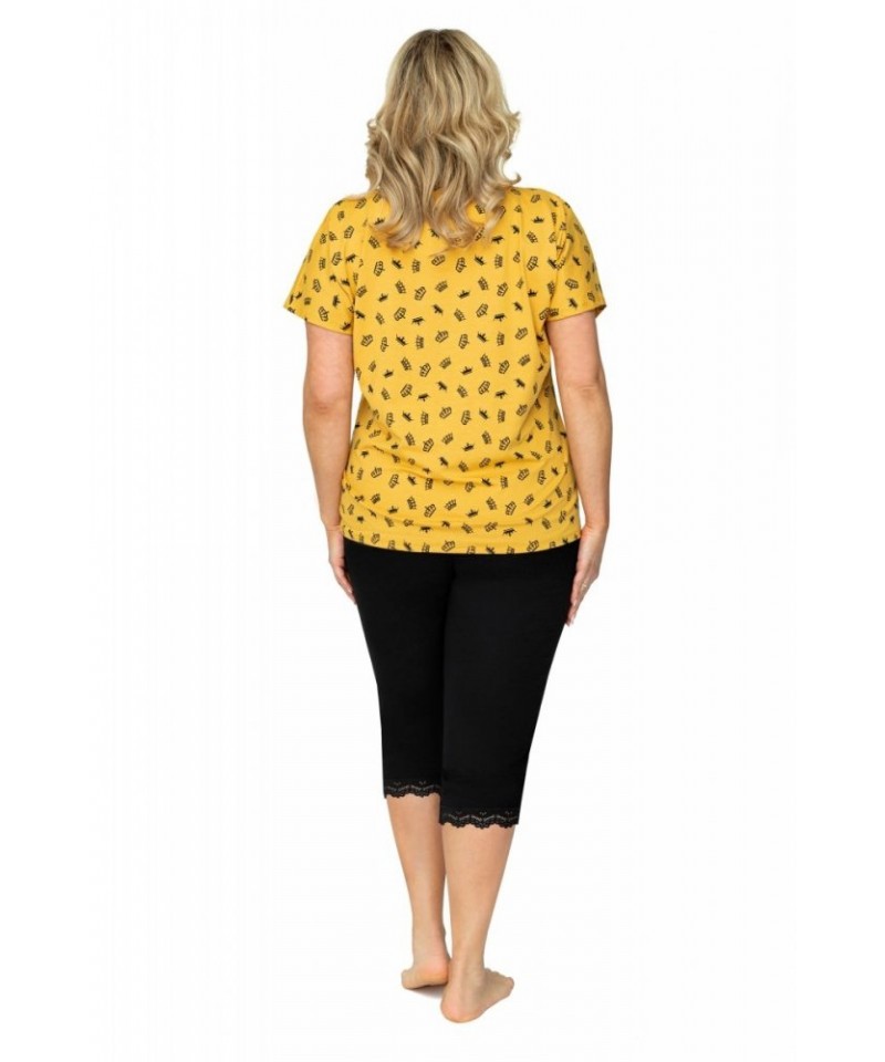 Donna Queen 3/4 Dámské pyžamo Size Plus, 3XL, žluto-černá