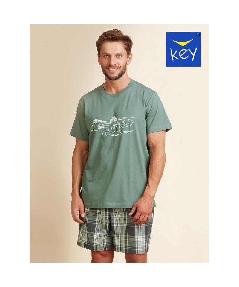 Key MNS 719 A22 Pánské pyžamo, M, zelená-kratka