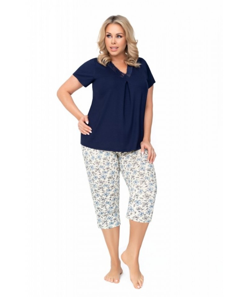 Donna Aria Dámské pyžamo Plus Size, 5XL, modrá/vzor