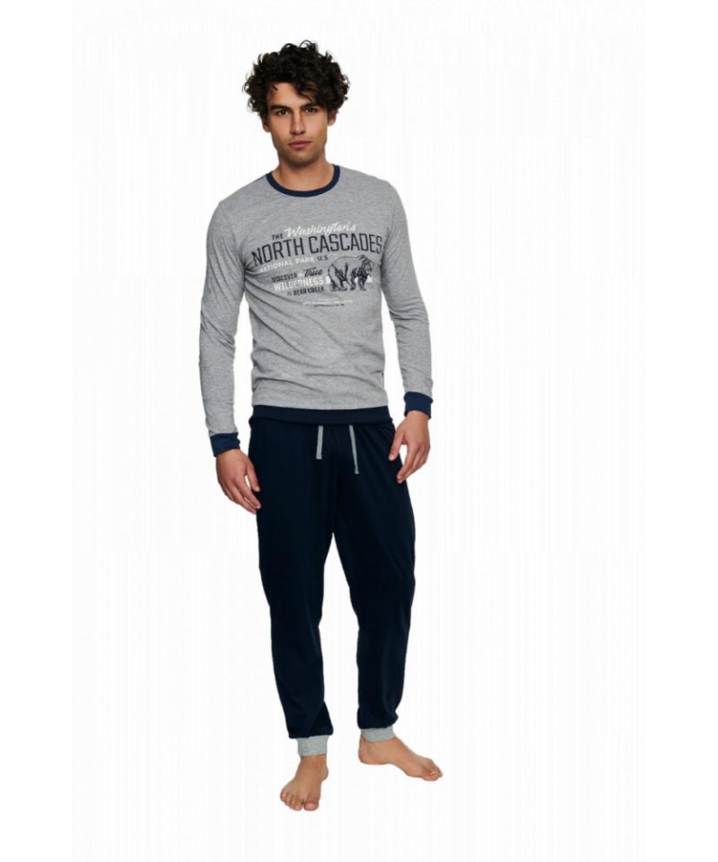 Henderson Beast 40034-90X Pánské pyžamo, XL, šedá melanž-modrá