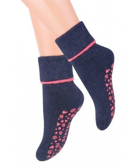 Steven 038 ABS melanžově tmavě modro-růžové Ponožky