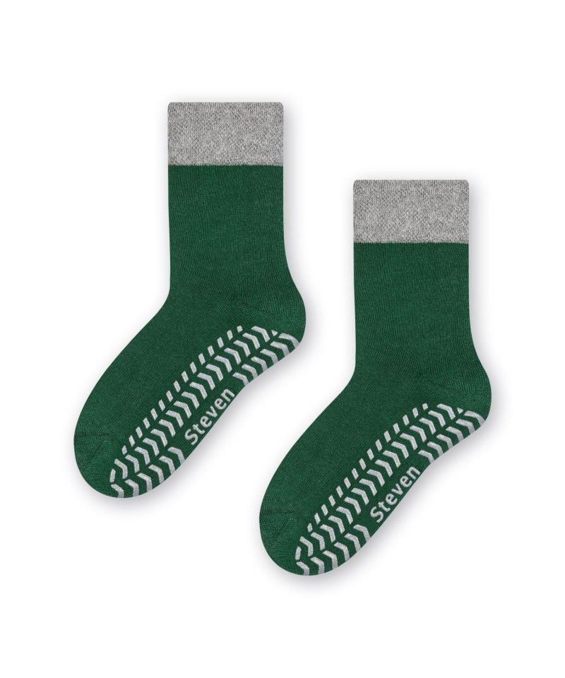 Steven 038 zeleno-šedé ABS Dětské ponožky, 26/28, zelená