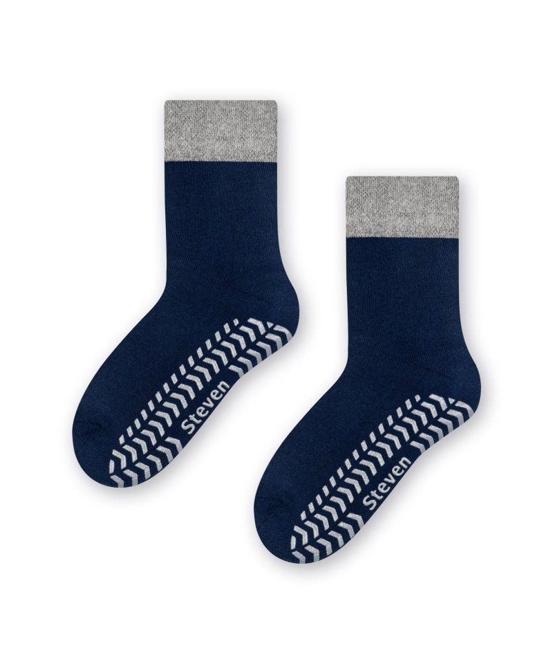 Steven 038 tmavě modro-šedé ABS Dětské ponožky, 29/31, modrá