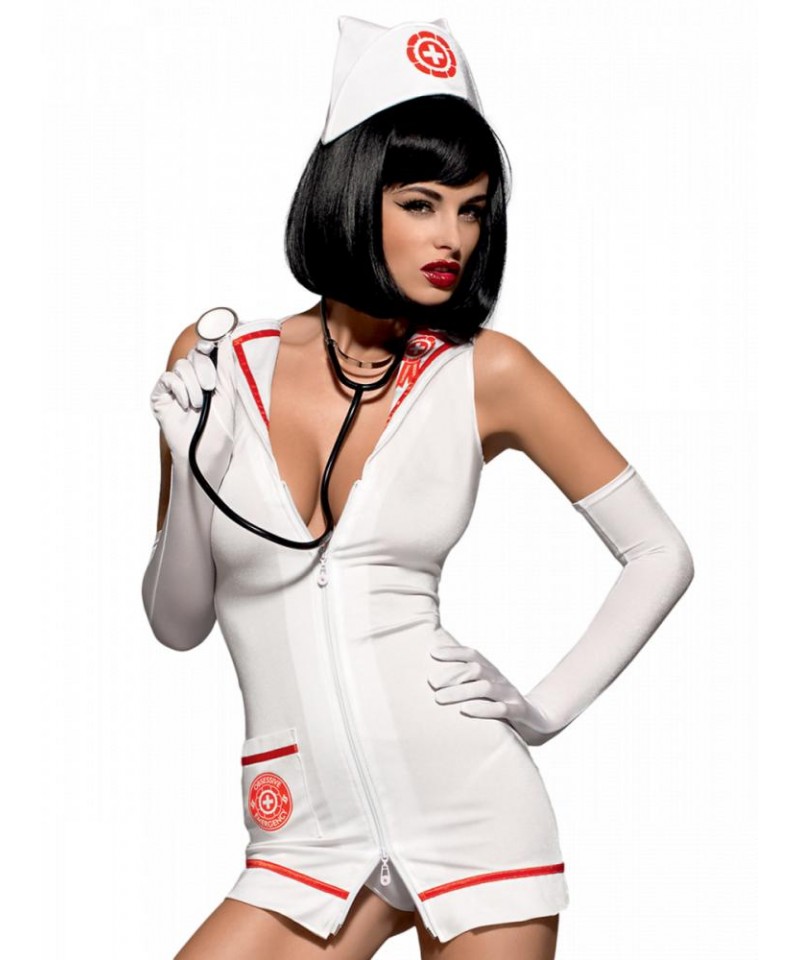 Obsessive Emergency Erotický kostým 5-dílný, S/M, bílá