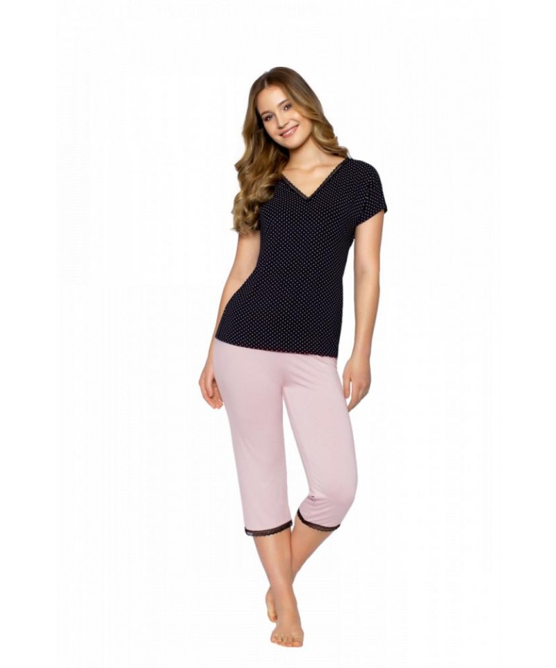 Babella Cleo-P černé Dámské pyžamo, XL, černo-růžová