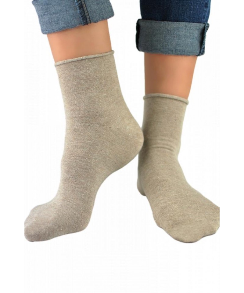 Noviti SB022 Lurex netlakové Dámské ponožky, 39-42, béžová