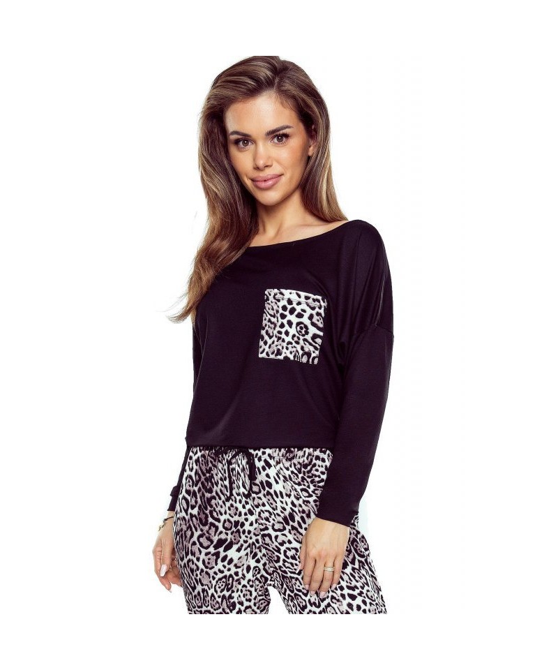Eldar Sarina černé/leopardí vzor Dámské pyžamo, XL, černá