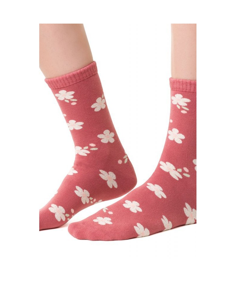 Steven 123 067 květiny růžové Dámské ponožky, 35/37, růžová