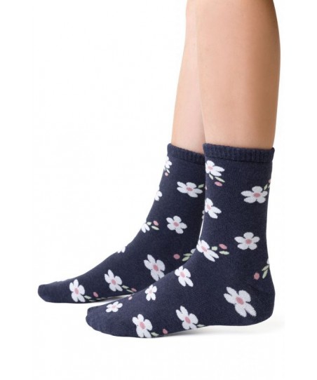 Steven 123 069 květy tmavě modré Dámské ponožky