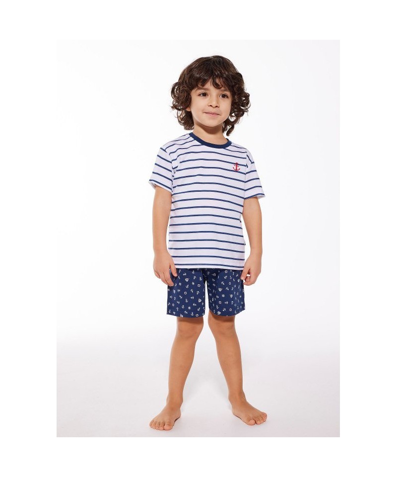 Cornette Kids Boy 801/111 Marine 98-128 Chlapecké pyžamo, 98-104, Bílá-Modrá
