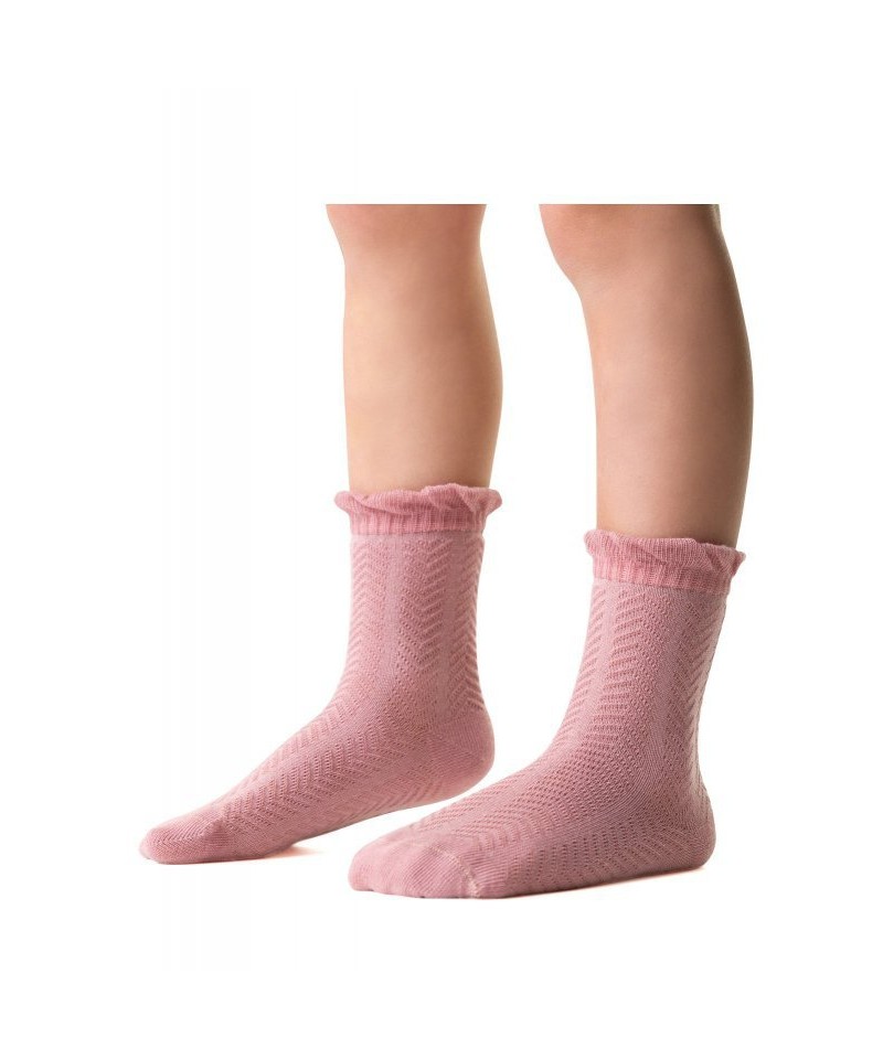 Steven art.014 žakard netlakové Dívčí ponožky, 26-28, růžová světlý
