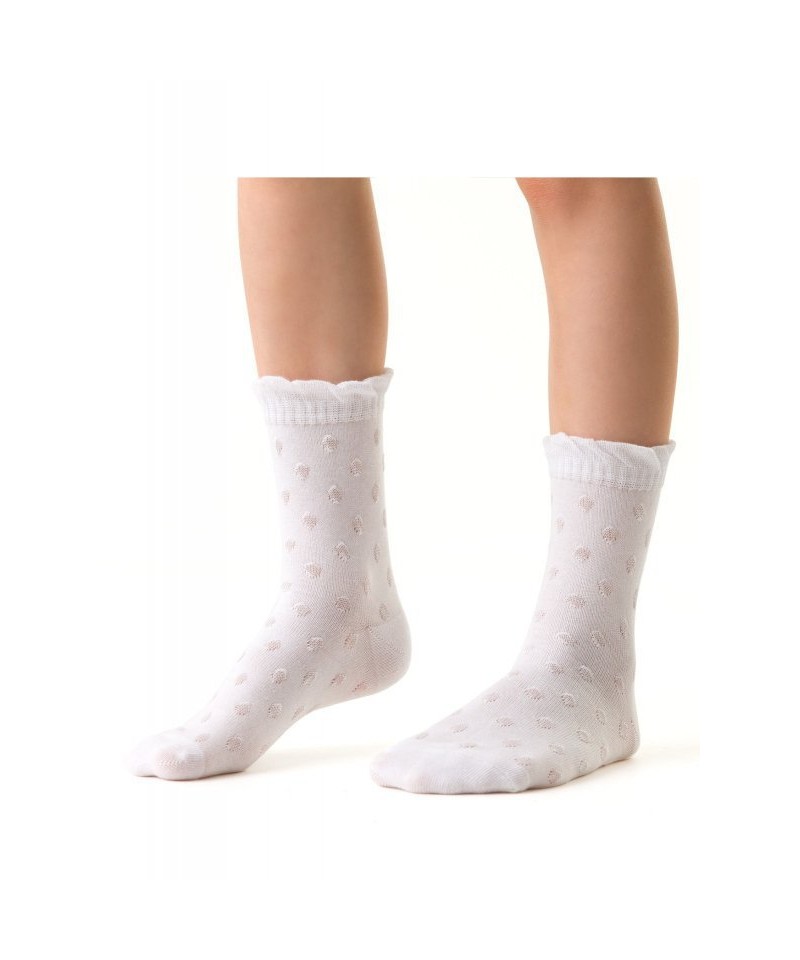 Steven art.014 žakard netlakové Dívčí ponožky, 26-28, bílá